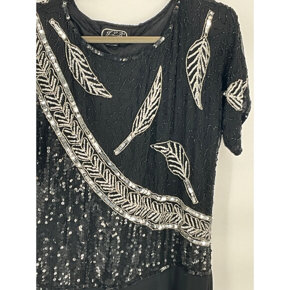J.L.B.‎ Womens Black Pure Silk Sequin & Beaded Dress With Leaf Pattern Large - Picture 8 of 8